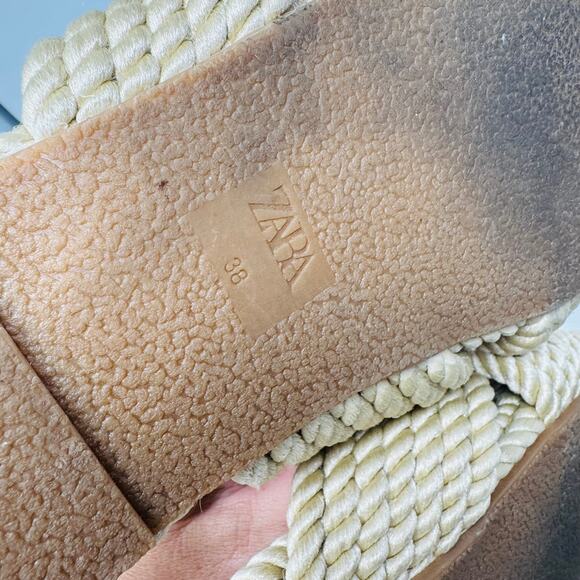 Zara Beige Rope Slide Sandals Size 38 Coastal Boho Minimalist Beach Vacation - Picture 11 of 12